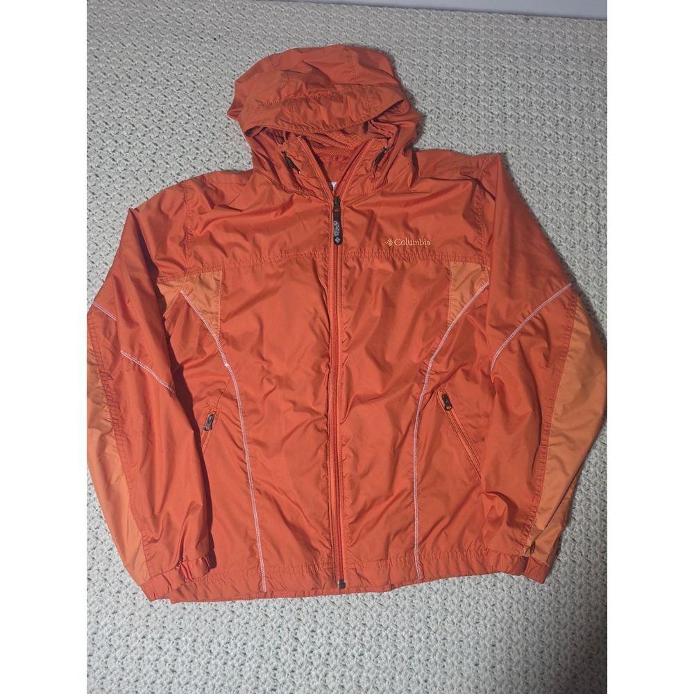 Columbia Windbreaker Jacket Womens Large Orange Excellent Full Zip Hooded Mesh